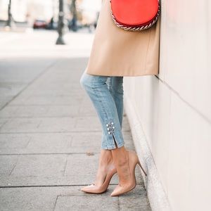 High Waist Pearl Ankle Detail Jeans